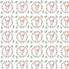 lovely bunnies with flowers wrapping digital paper