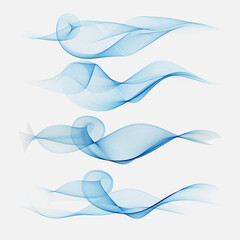 Set abstract color smoke wave. Transparent smooth Vector lines.