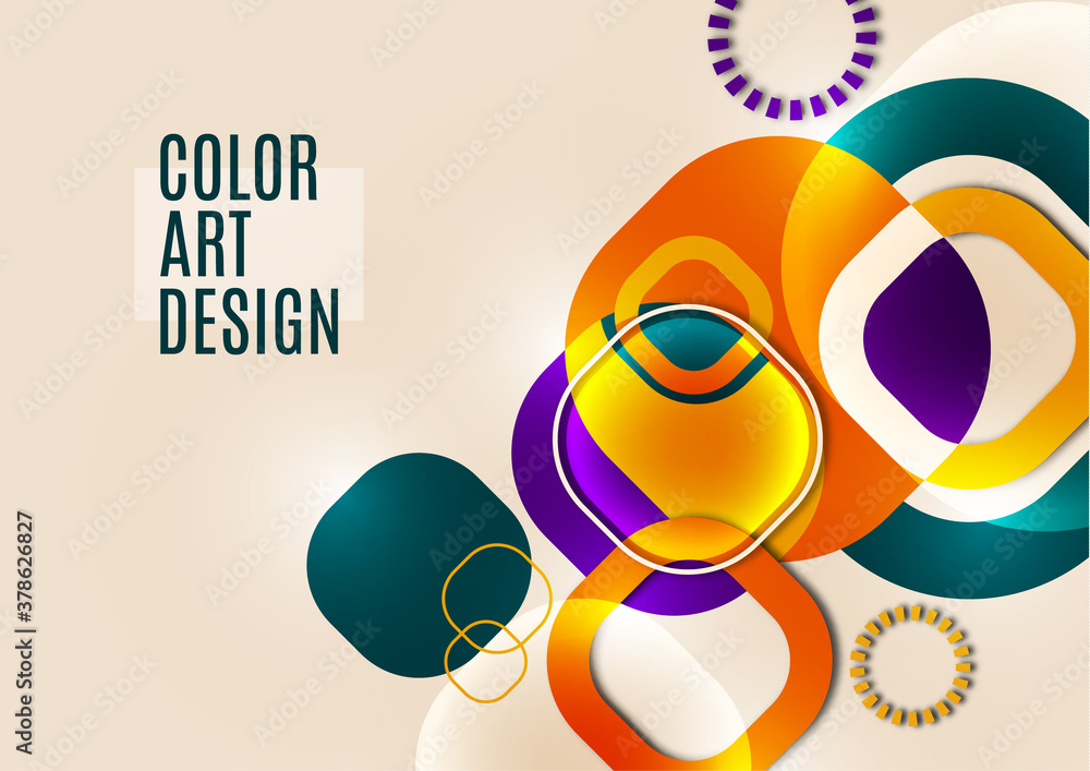 Poster overlapping round squares form a geometric abstract background composition. design template for wall