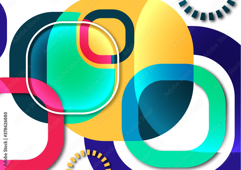 Poster overlapping round squares form a geometric abstract background composition. design template for wall
