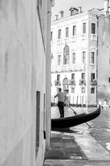 gondola driver photographed from profile in black and white © ConstantinClaudiu