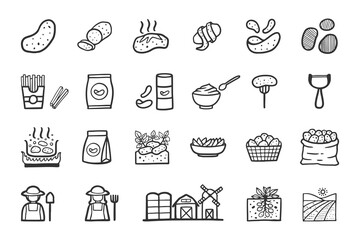 Fototapeta premium Potato Icon Set - Hand Drawn doodle Icons 