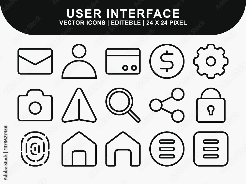 Aufkleber user interface icons set. ui icons. home icon. arrow icon. mail message email icon. icon line style 