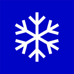 Snowflake icon. Christmas and winter theme. Simple flat white snowflake illustration on blue background.