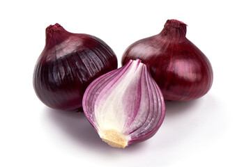 Fresh red onion bulb, isolated on white background