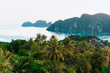 Fototapeta na wymiar View of the island Phi Phi Don from the viewing point, South of Thailand.