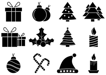 Christmas icons set. Holidays graphics. Set of winter related vector flat icons. Premium linear symbols pack. Web symbols for websites and mobile app. Glyph style symbols. Vector