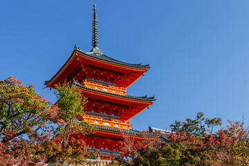 Temple and pagoda in the high part of Kyoto (Japan)