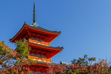 Temple and pagoda in the high part of Kyoto (Japan)