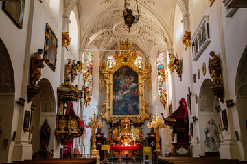 Fototapeta na wymiar Interior of Maltese church of Our Lady beneath the Chain, maltese square in Prague, Czech Republic