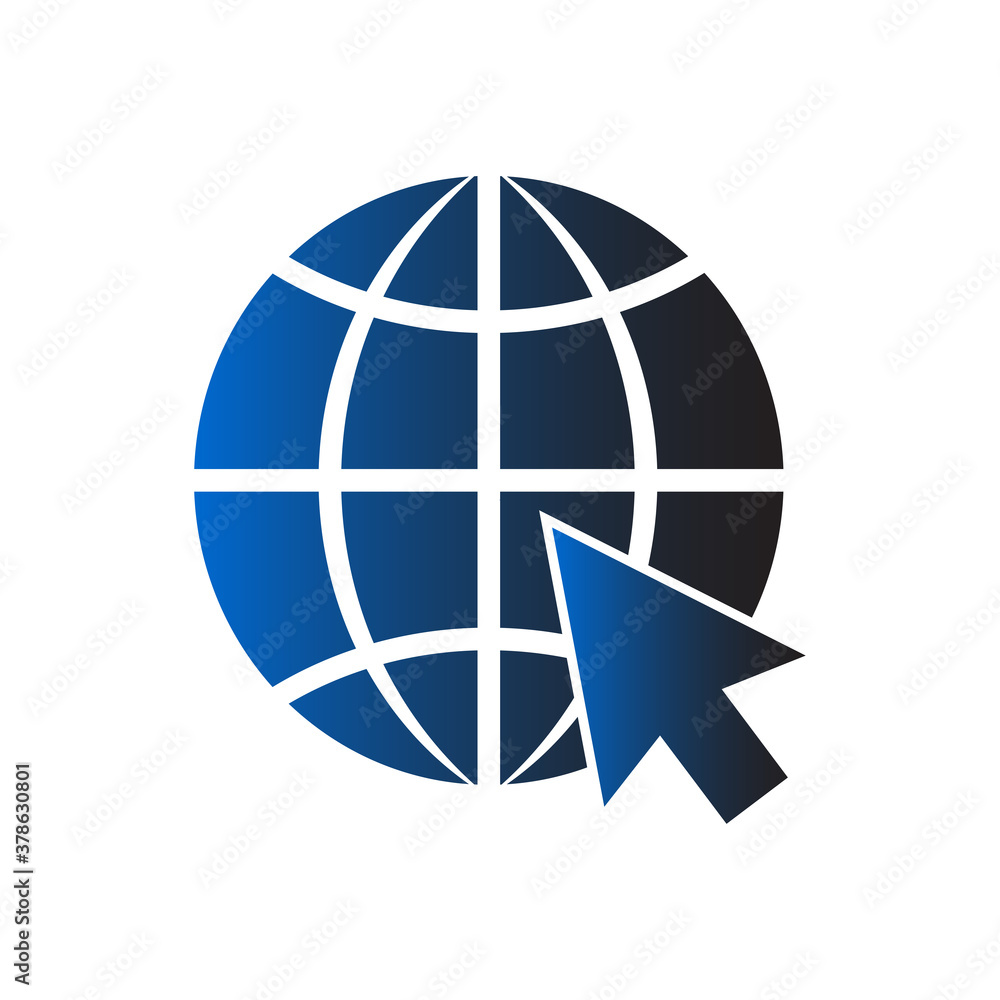 Poster globe arrow pointer icon in trendy flat design