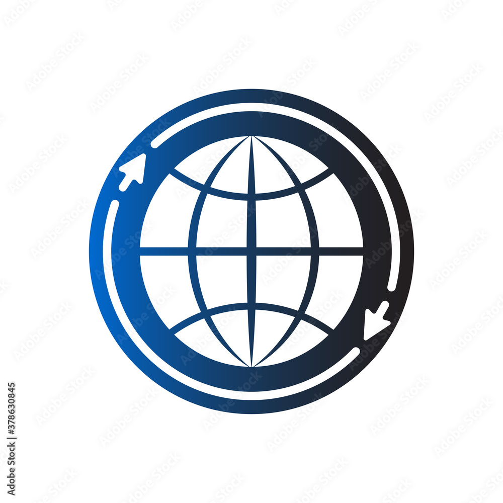 Poster globe arrow pointer icon in trendy flat design