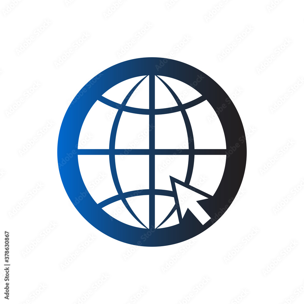Poster globe arrow pointer icon in trendy flat design