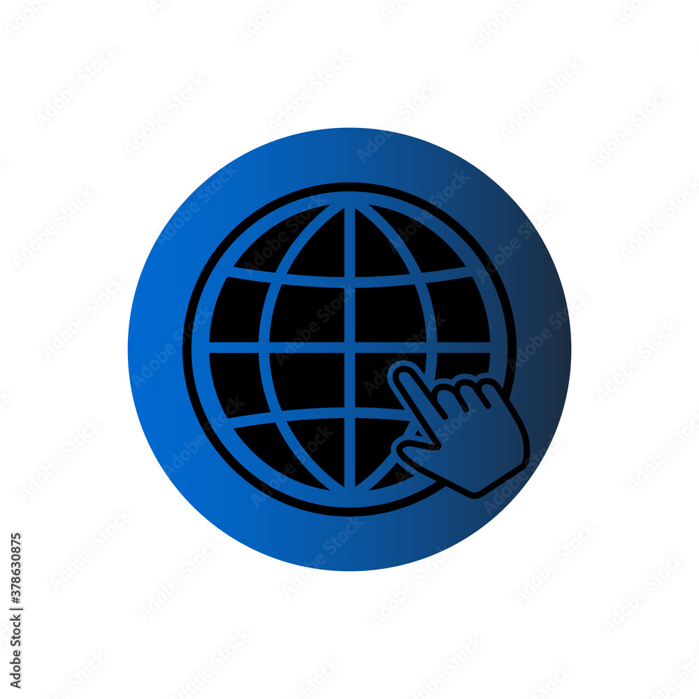 Poster globe arrow pointer icon in trendy flat design