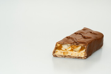 a chocolate bar trimmed on one side to show the filling