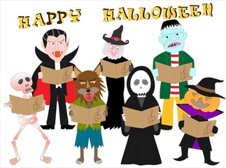 ジャックオーランタンや狼男たちが音楽会を開いてハロウィンを祝っている。