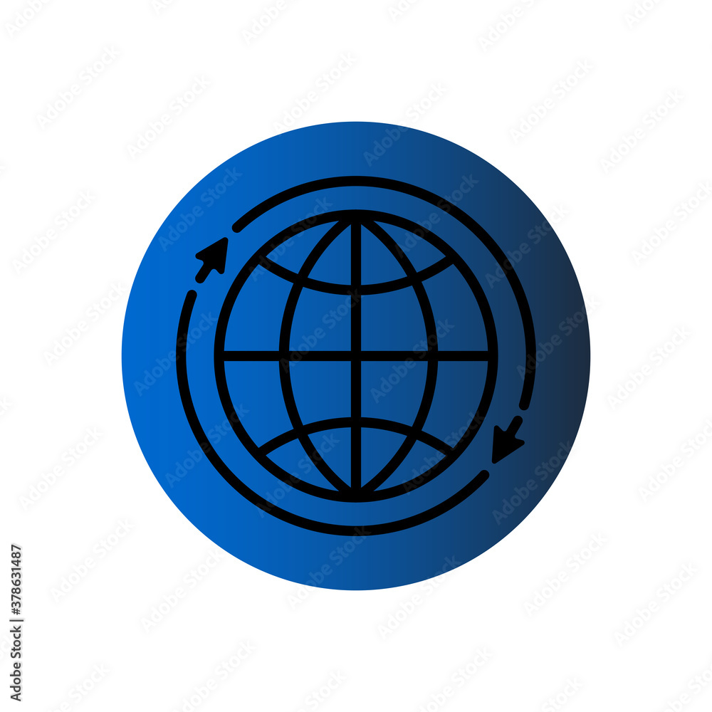 Poster globe arrow pointer icon in trendy flat design
