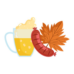 oktoberfest festival, sausage beer and maple leaf, celebration germany traditional