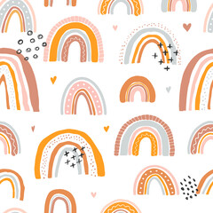cute seamless pattern with rainbows, hearts and decorative graphic elements on white background for kids textile and fabric prints,  wrapping paper,  scrapbooking, stationery, wallpaper, packaging.