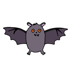 Happy Halloween. Single cute bat icon . Hand drawn vector illustration in doodle style outline drawing isolated on white background.