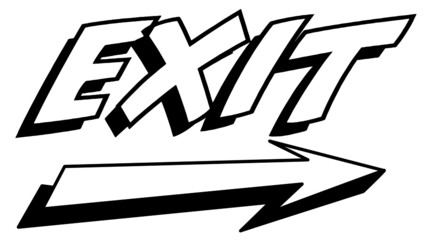 Exit icon with arrow vector graphic in black on white background 