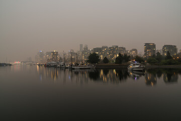 Fototapeta premium Vancouver downtown in fire smoke, BC Canada