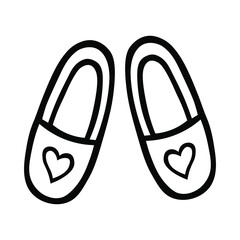 Slippers, home shoes, cozy autumn in ink isolated on white background. Hand drawn vector decorative element in doodle style for invitation and decoration, postcard, banner or website