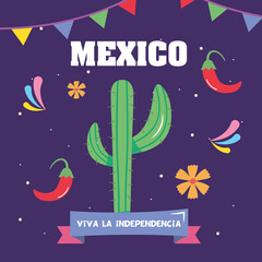 Fototapeta na wymiar Mexico independence day design with cactus and related icons around