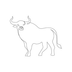 One Line Drawing Bull Icon. Continuous Line Draw Ox Logo