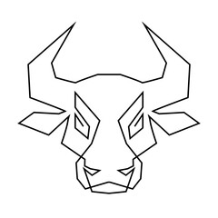One Line Drawing Bull Icon. Continuous Line Draw Ox Logo
