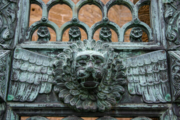 Lion head at iron gate at Hohenzollern Castle, Germany