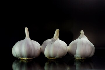 garlic on black background
