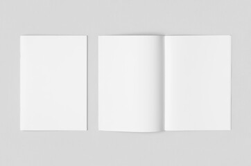 A4 portrait magazine, catalog mockup. Cover and opened, saddle stitch.