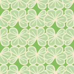 Cute shamrock vector repeating pattern. Clover with three leaves illustration background.