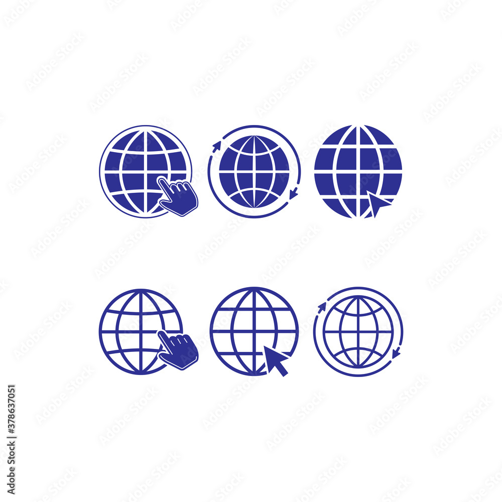 Poster globe symbol web icon with mouse pointer arrow sign