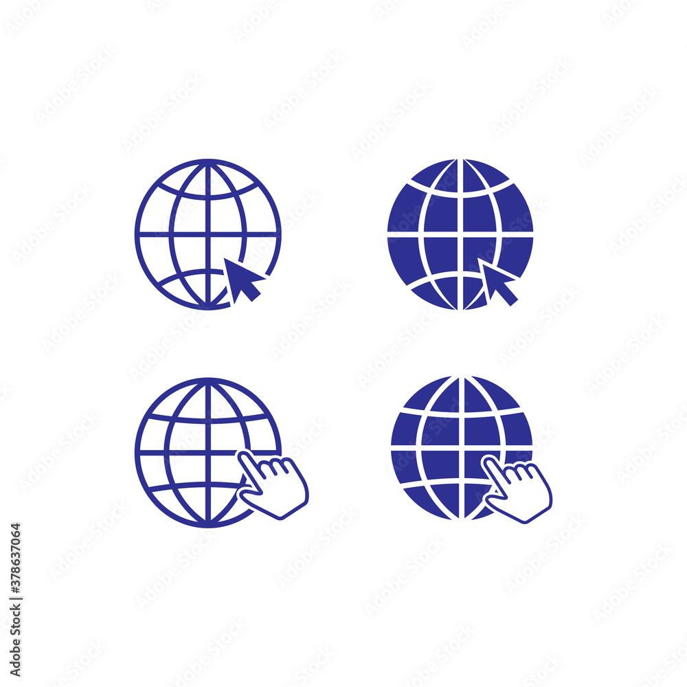 Poster globe symbol web icon with mouse pointer arrow sign