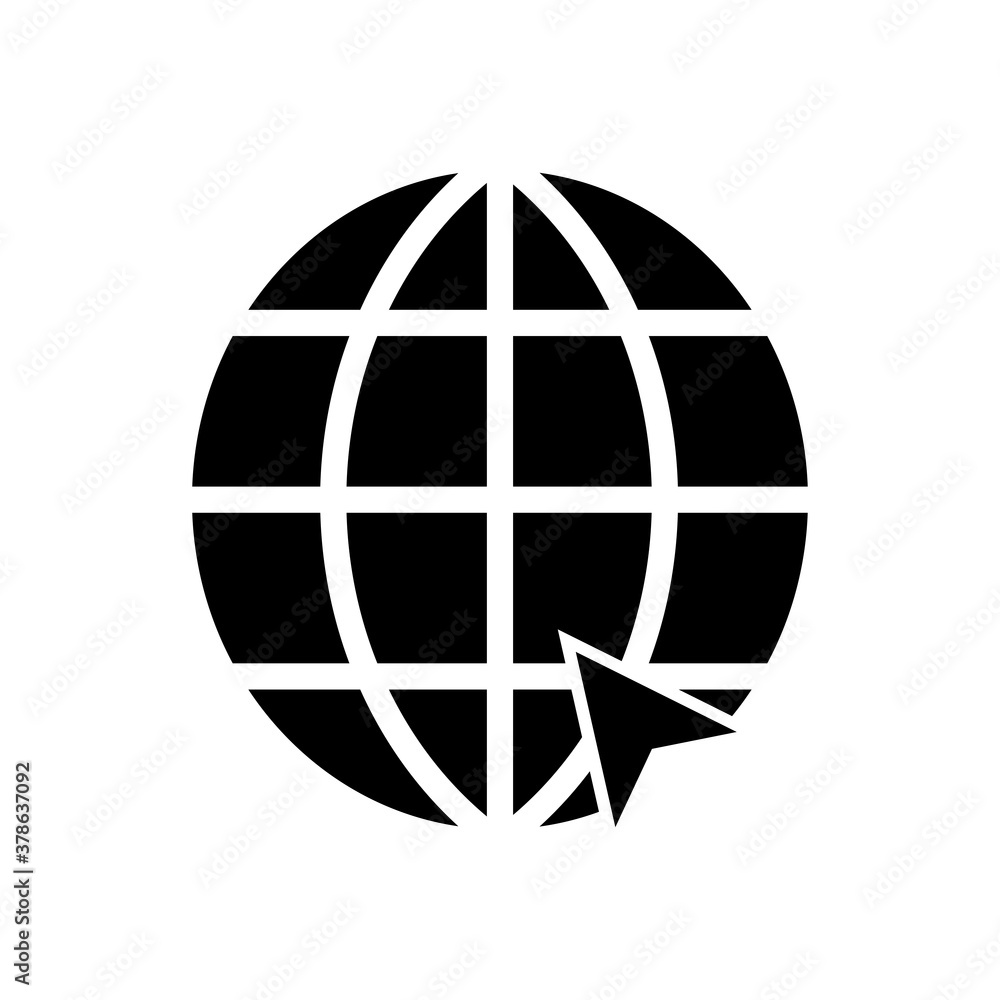 Poster globe symbol web icon with mouse pointer arrow sign