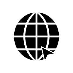 Globe symbol web icon with mouse pointer arrow sign