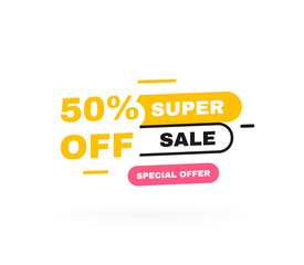Super sale banner design with sale tag. Special offer 50 percent off discount. Banners template design for business, promotion, sale and advertising. Vector illustration