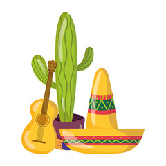 mexican independence day, potted cactus guitar and hat, celebrated on september