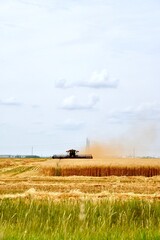 Fototapeta na wymiar A swather is seen cutting wheat