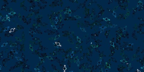 Light Blue, Green vector backdrop with woman's power symbols.