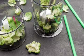 Blender bowl  with broccoli.