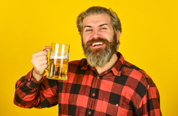 Holiday celebration. Bachelor day. Improve mood. Get drunk. Alcoholic. Thirsty man drinking beer in...