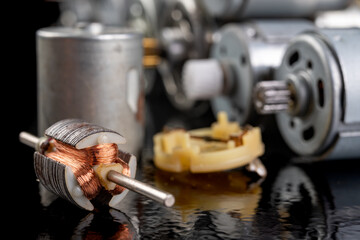 Rotor of a small electric motor. Electric accessories for repairing power tools.