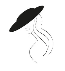 illustration outline girl face  in hat for web design