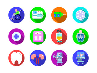 Healthcare and Medical vector flat color long shadow icons style 2 vol 3