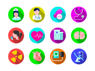 Healthcare and Medical vector flat color long shadow icons style 2 vol 4