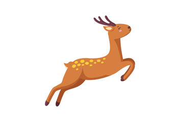 Fototapeta na wymiar Cheerful reindeer jumping in the air. Woodland deer in cartoon style. Isolated vector illustration