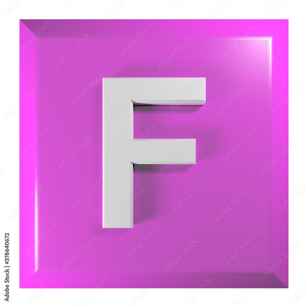 Fototapete pink square push button with the alphabetic letter f - 3d rendering illustration